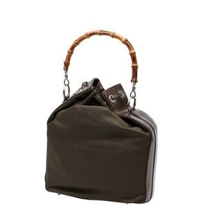 Gucci Leather Brown Patent Vernis 2way Bag Top Handle Bamboo Shoulder